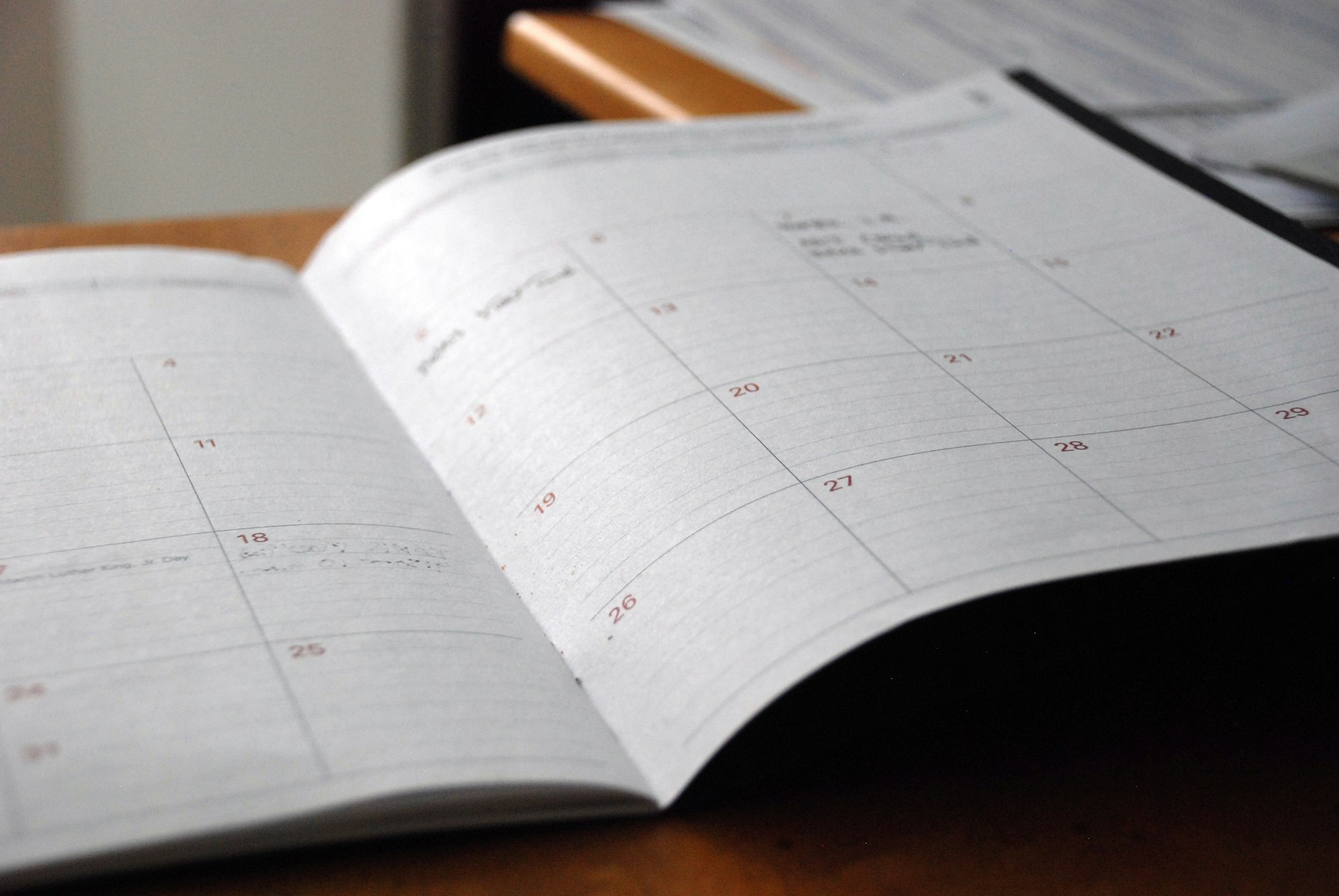 Open planner used to schedule visits as part of HVAC slow season marketing