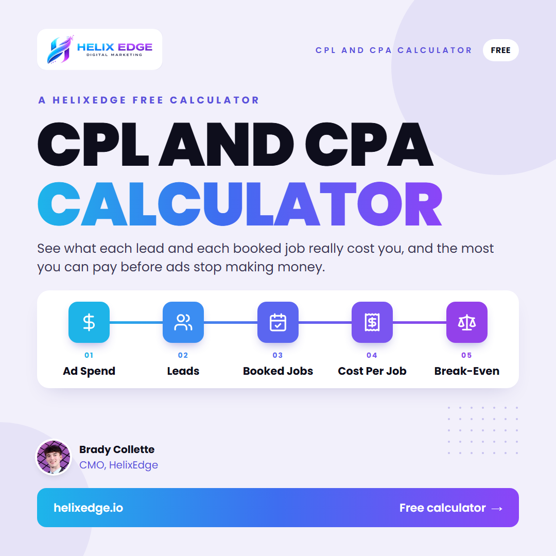 CPL and CPA Calculator cover showing the 5 steps from ad spend to break-even